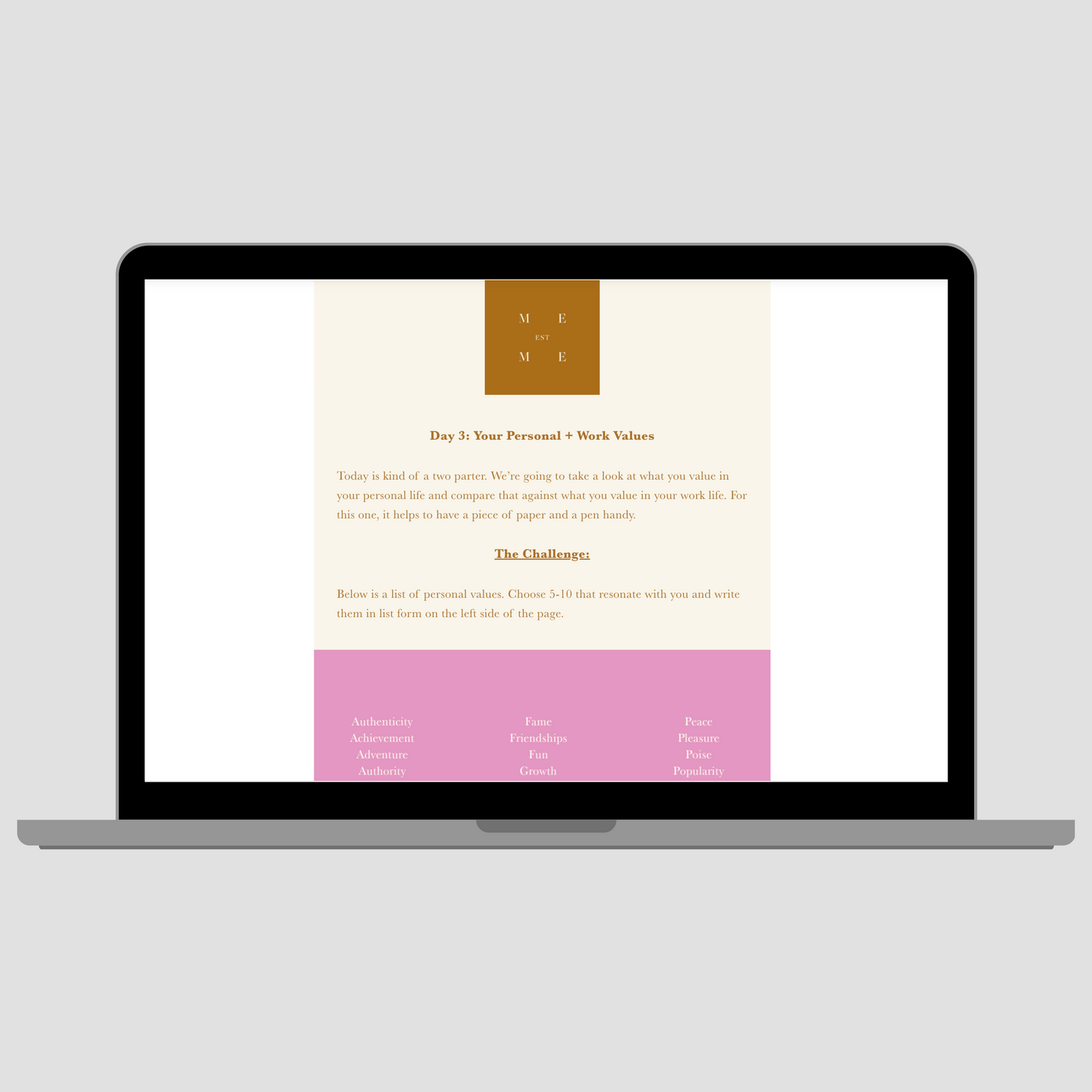 A mockup of the mini-course on a laptop screen.